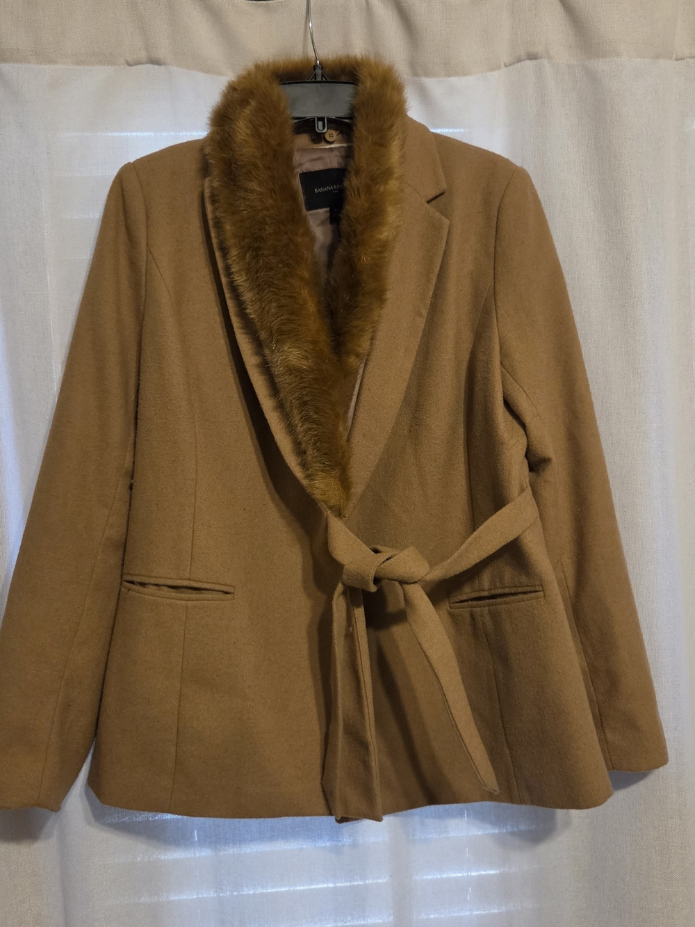 Banana Republic Camel Blazer Coat with Faux-Fur Collar